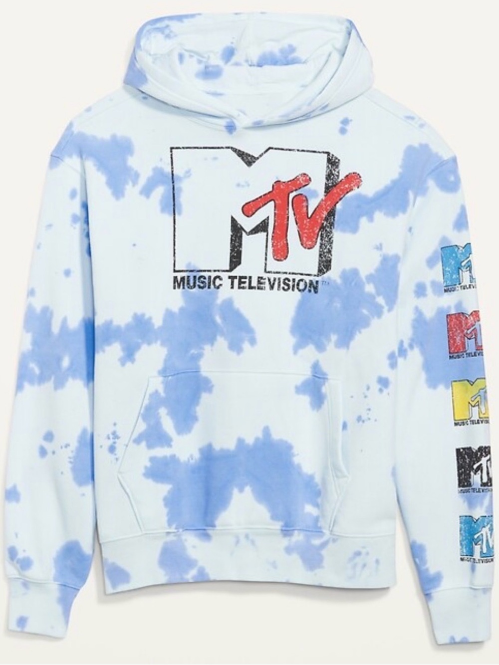 MTV Music Television Tie Dye Hoodie Small Blue White 2021 Viacom Unisex Y2K